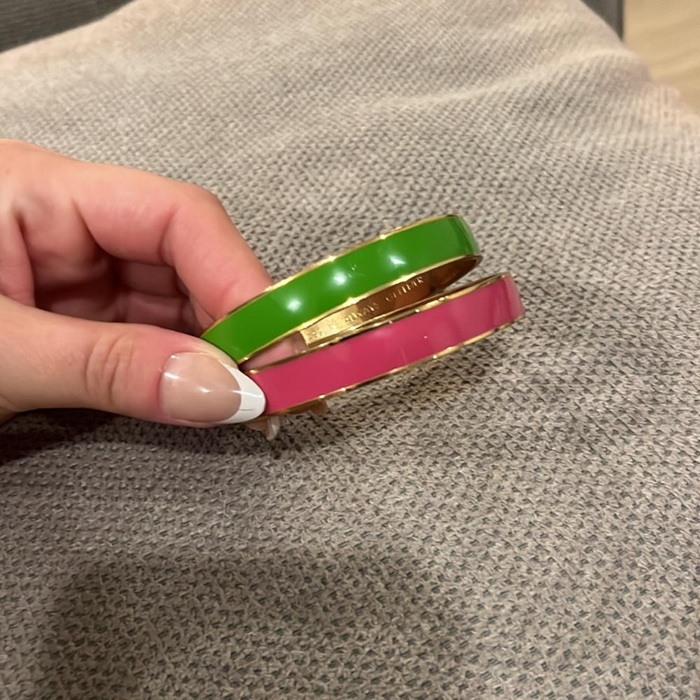 Pink and green gold Kate Spade bangles
